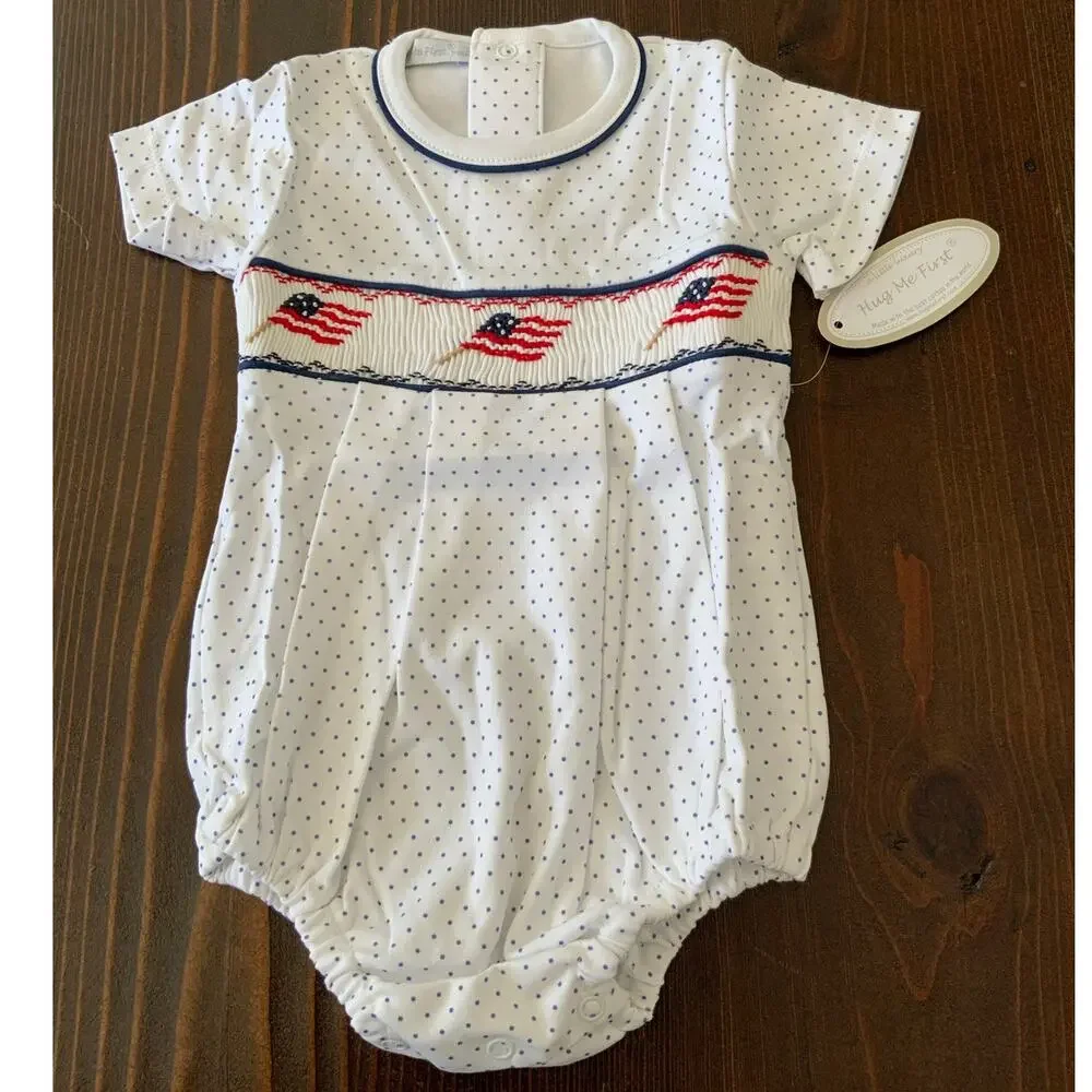 Hug Me First Pima Cotton USA HAND SMOCKED BUBBLE NWT size 3-6mo‎